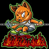 Gangster Scarface Cat Skating Skate Board Fire Flames Hustler Gold Chain Logo Hustle Skillz SVG PNG JPG Vector Cut Files Silhouette Cricut