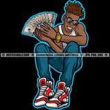 Young Gangster Money Showing Cash Dollar Bills Grind Locs Dreads Hair Watch Sunglass Logo Hustle Skillz SVG PNG JPG Vector Cut Files Silhouette Cricut