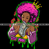 Self Made Melanin Woman Pink Afro Hair Hustler Black Diva Queen Money Dollar Grind Hustle Skillz SVG PNG JPG Vector Cut Cricut Silhouette