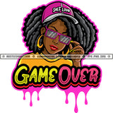 Game Over Quote Black Melanin Woman Baseball Cap Self Love Glasses Diva Afro Hair Hustle Skillz SVG PNG JPG Vector Cut Cricut Silhouette