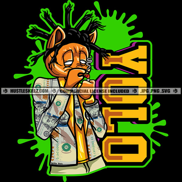 Gangster Scarface Cat Money Suit Dreadlocks Locs Hairstyle Smoking Cigar Yolo Stoned Cannabis Blunt Marijuana Weed leaf Logo Hustle Skillz SVG PNG JPG Vector Cut Files Silhouette Cricut