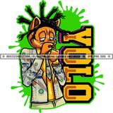 Gangster Scarface Cat Money Suit Dreadlocks Locs Hairstyle Smoking Cigar Yolo Stoned Cannabis Blunt Marijuana Weed leaf Logo Hustle Skillz SVG PNG JPG Vector Cut Files Silhouette Cricut
