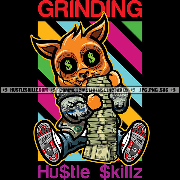 Grinding Gangster Scarface Cat Cool Suit Cash Stacks Dollar Sign Eyes Dinero Hustler Hustle Skillz SVG PNG JPG Vector Cut Cricut Silhouette