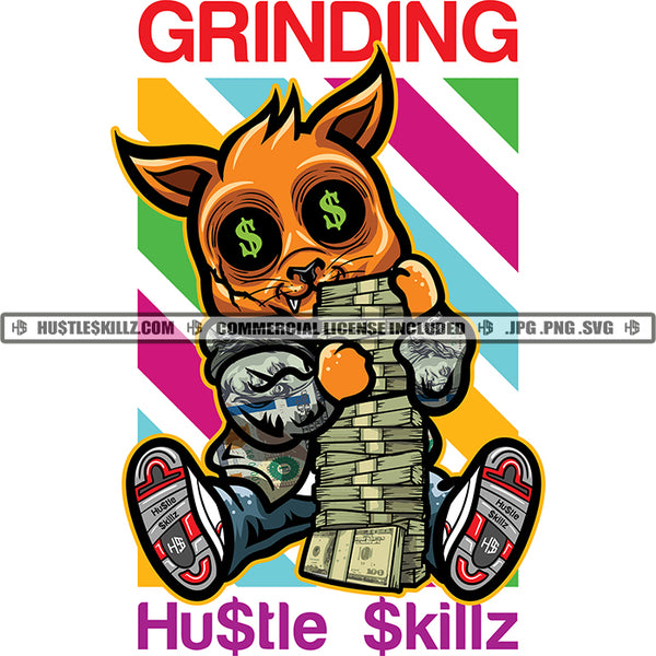 Grinding Gangster Scarface Cat Cool Suit Cash Stacks Dollar Sign Eyes Dinero Hustler Hustle Skillz SVG PNG JPG Vector Cut Cricut Silhouette