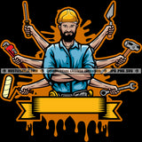 Handyman Logo Construction Man Work Tools Ribbon Business Grind Hustling Hustler Hustle Skillz SVG PNG JPG Vector Cutting Cricut Silhouette