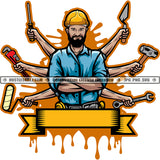 Handyman Logo Construction Man Work Tools Ribbon Business Grind Hustling Hustler Hustle Skillz SVG PNG JPG Vector Cutting Cricut Silhouette