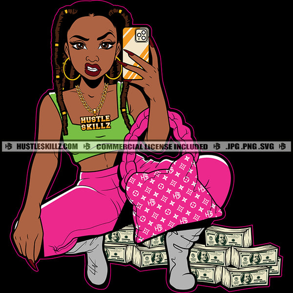 Ghetto Street Girl Selfie Bragging Money Stacks Pink Outfit Hustler Gangster Logo Hustle Skillz SVG PNG JPG Vector Cut  Files Silhouette Cricut