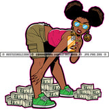 Ghetto Street Girl Lola Afro Puff Selfie Money Stacks Hustler Gangster Logo Hustle Skillz SVG PNG JPG Vector Cut  Files Silhouette Cricut