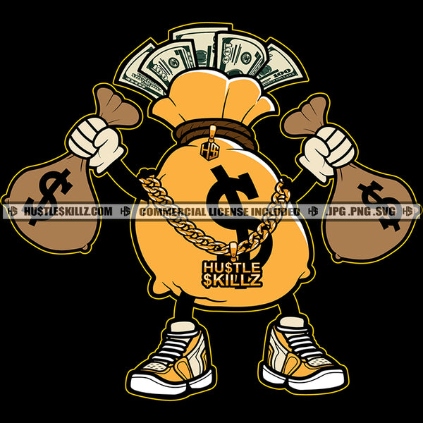 Money Bag Carrying Money Bags Cash Hustler Gangster Logo Hustle Skillz SVG PNG JPG Vector Cut  Files Silhouette Cricut