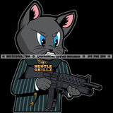 Gangster Cat Classy Suit Carrying Riffle Weapon Gangsta Hustler Gangster Logo Hustle Skillz SVG PNG JPG Vector Cut  Files Silhouette Cricut