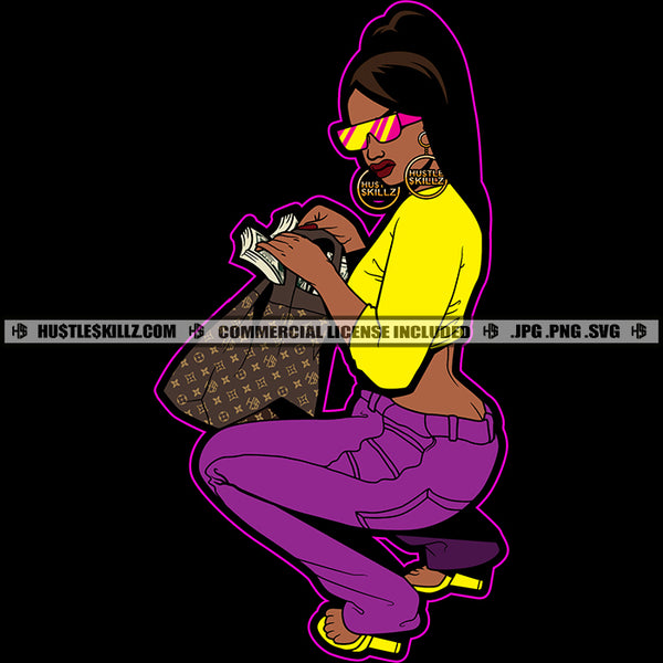 Sexy Melanin Squatting Ghetto Street Girl Hustler Money Gangster Logo Hustle Skillz SVG PNG JPG Vector Cut  Files Silhouette Cricut
