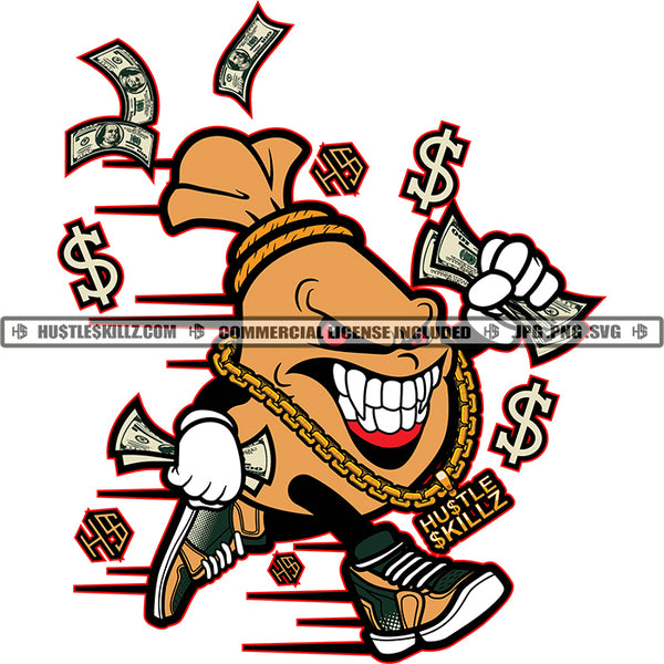 Money Bag Running Cash Swag Gold Chain Hustler Gangster Logo Hustle Skillz SVG PNG JPG Vector Cut  Files Silhouette Cricut