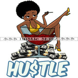 Sexy Hustler Betty Afro Melanin Martini Glass Smoking Money Cash Hustle Skillz Dope Hustling Designs For Products SVG PNG JPG EPS Cut Cutting