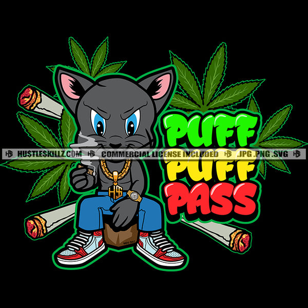 Puff Puff Pass Gangster Mouse Leaves Cannabis Smoking Blunt Marijuana Weed leaf Plants Smoke Cigar Smoking Sneakers Hustler Logo Hustle Skillz SVG PNG JPG Vector Cut Files Silhouette Cricut