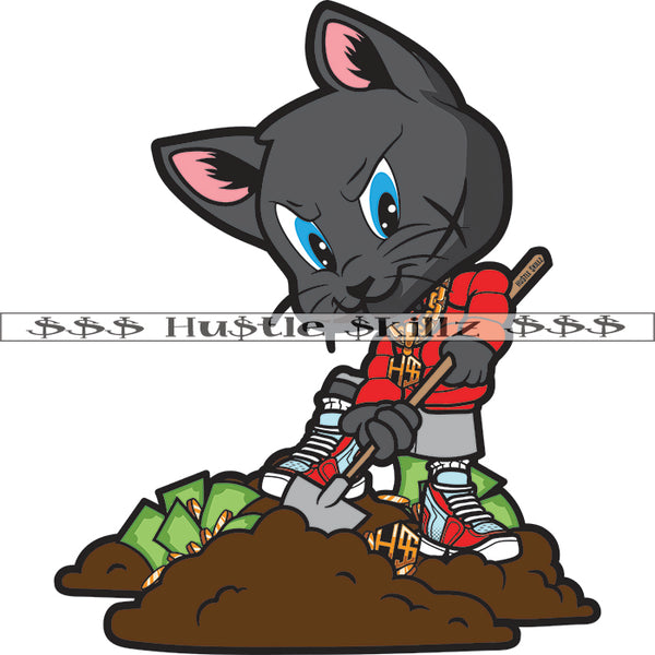 Cat Scarface Digging Mud Coin Money Cash Gangster Hustle Skillz Dope Hustler Hustling Designs For Products SVG PNG JPG EPS Cut Cutting