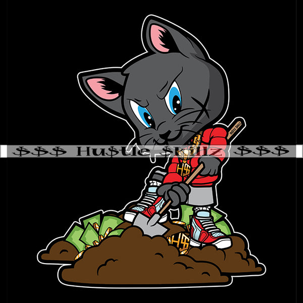 Cat Scarface Digging Mud Coin Money Cash Gangster Hustle Skillz Dope Hustler Hustling Designs For Products SVG PNG JPG EPS Cut Cutting