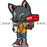 Cat Drinking Purple Drink Money Gun Money Cash Hustle Skillz Dope Hustler Hustling Designs For Products SVG PNG JPG EPS Cut Cutting