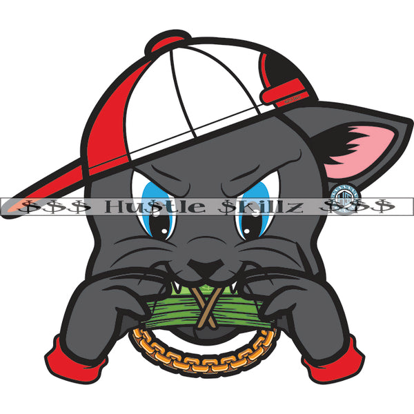 Gangster Cat Eating Money Stack Baseball Cap Cash Hustle Skillz Dope Hustler Hustling Designs For Products SVG PNG JPG EPS Cut Cutting