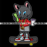 Cat Skateboard Drinking Purple Drink Money Cash Hustle Skillz Dope Hustler Hustling Designs For Products SVG PNG JPG EPS Cut Cutting