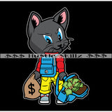 Cat Holding Money Bag Backpack Cash Hustle Skillz Dope Hustler Hustling Designs For Products SVG PNG JPG EPS Cut Cutting