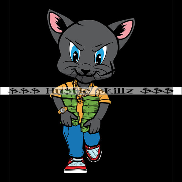 Cat Carrying Money Stacks Cash Hustle Skillz Dope Hustler Hustling Designs For Products SVG PNG JPG EPS Cut Cutting