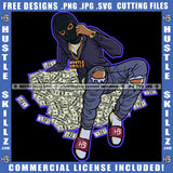 Gangster Man Black Ski Mask Cash Money Dollars Wearing Hoodie Hustler Gold Chain Watch Hustling Grind Hustler Logo Hustle Skillz SVG PNG JPG Vector Cut Files Silhouette Cricut