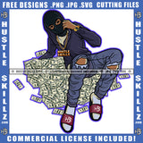 Gangster Man Black Ski Mask Cash Money Dollars Wearing Hoodie Hustler Gold Chain Watch Hustling Grind Hustler Logo Hustle Skillz SVG PNG JPG Vector Cut Files Silhouette Cricut