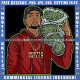 Young Man Bearded Hoodie Hustler Street Smart Hustling Baseball Cap Hat Gold Chain Cannabis Blunt Marijuana Weed leaf Logo Hustle Skillz SVG PNG JPG Vector Cut Files Silhouette Cricut