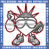 Heart Red Love Black And White Design Statue Liberty Justice Holding Money Bag Cash Dollars Covering Eyes Sunglass Logo Hustle Skillz SVG PNG JPG Vector Cut Files Silhouette Cricut