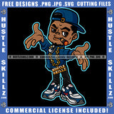 Gangster Man Baseball Cap Hat Cigar Herb Jeans Boots Chains Cartoon Grind Cannabis Smoking Blunt Marijuana Weed leaf Logo Hustle Skillz SVG PNG JPG Vector Cut Files Silhouette Cricut