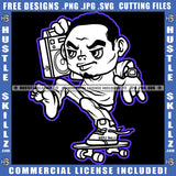 Man Cartoon Character Hip Hop Boom Box Skate Board Surfer Street Boy Rap Music Gangster Logo Hustle Skillz SVG PNG JPG Vector Cut Files Silhouette Cricut