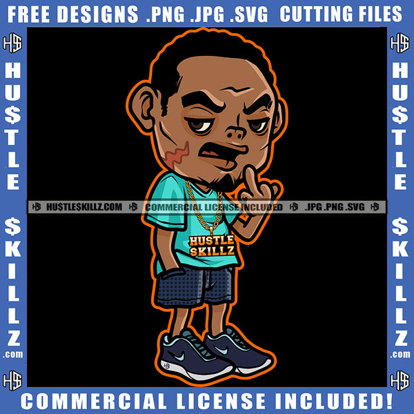 Man Cartoon Character Evil Eyes Middle Finger Gold Chain Icon Grind Hustler Logo Hustle Skillz SVG PNG JPG Vector Cut Files Silhouette Cricut