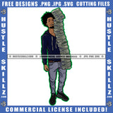 Gangster Man Dreads Locs Hair Holding Money Bundle Dollar Stacks Cash Smile Grind Hustler Logo Hustle Skillz SVG PNG JPG Vector Cut Files Silhouette Cricut