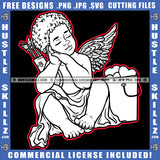 Angel Child Black And White Design Wings Sitting Afro Puff Hairstyle Love Bucket Spiritual Heaven Religion Grind Logo Hustle Skillz SVG PNG JPG Vector Cut Files Silhouette Cricut