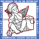 Angel Child Black And White Design Wings Sitting Afro Puff Hairstyle Love Bucket Spiritual Heaven Religion Grind Logo Hustle Skillz SVG PNG JPG Vector Cut Files Silhouette Cricut