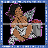 Child Angel Wings Sitting Afro Puff Hairstyle Love Bucket Spiritual Heaven Religion Grind Logo Hustle Skillz SVG PNG JPG Vector Cut Files Silhouette Cricut