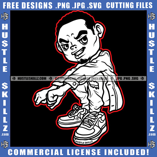 Evil Eyes Cartoon Character Man Black And White Design Grind Hustler Matching Outfit Logo Hustle Skillz SVG PNG JPG Vector Cut Files Silhouette Cricut