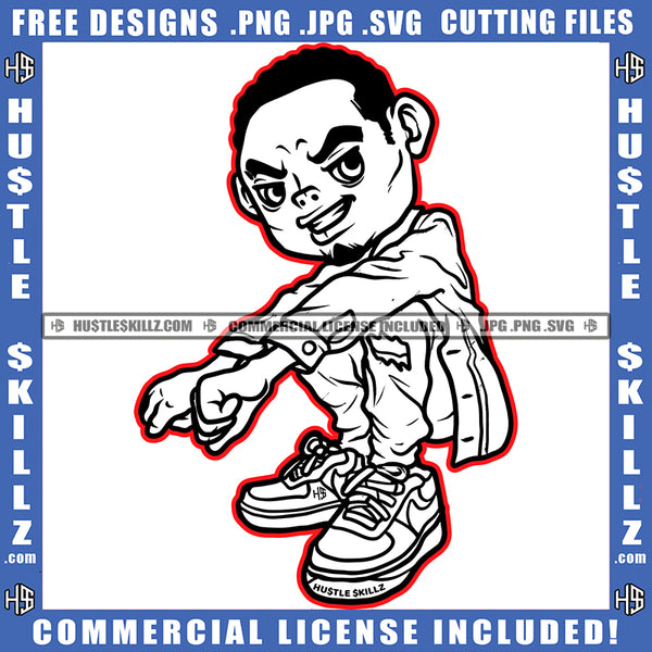 Evil Eyes Cartoon Character Man Black And White Design Grind Hustler Matching Outfit Logo Hustle Skillz SVG PNG JPG Vector Cut Files Silhouette Cricut