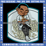 Young Gangster Gangsta Evil Eyes Cartoon Character Man Gun Rifle Military Streets Thug Sitting On Money Dollar Logo Hustle Skillz SVG PNG JPG Vector Cut Files Silhouette Cricut