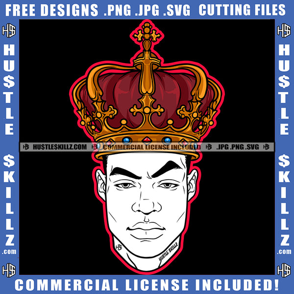 Man King Crown Black And White Design Hustler Grind Graphic Design Illustration Logo Hustle Skillz SVG PNG JPG Vector Cut Files Silhouette Cricut