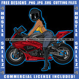 Female Motorcyclist Black Helmet Riding Wheels Speed Biker Motorbike Ride Vehicle Grind Logo Hustle Skillz SVG PNG JPG Vector Cut Files Silhouette Cricut