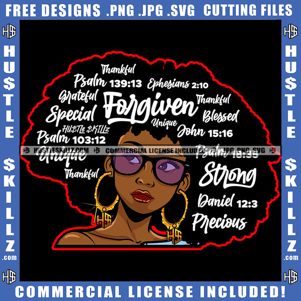 Afro Lola Forgiven Strong Special Unique Black Girl Magic Melanin Popping Hipster Girl Logo Hustle Skillz SVG PNG JPG Vector Cut Files Silhouette Cricut