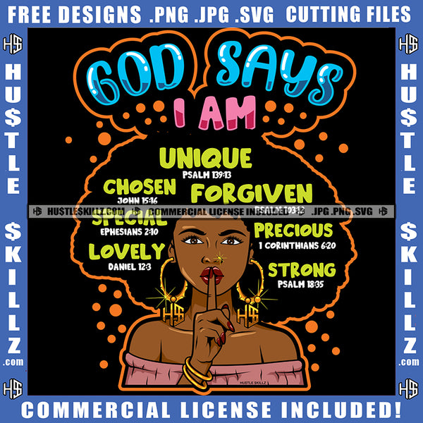 Afro Lola God Quotes God Is Great Silent Woman Dreadlocks Hair Style Logo Hustle Skillz SVG PNG JPG Vector Cut Files Silhouette Cricut