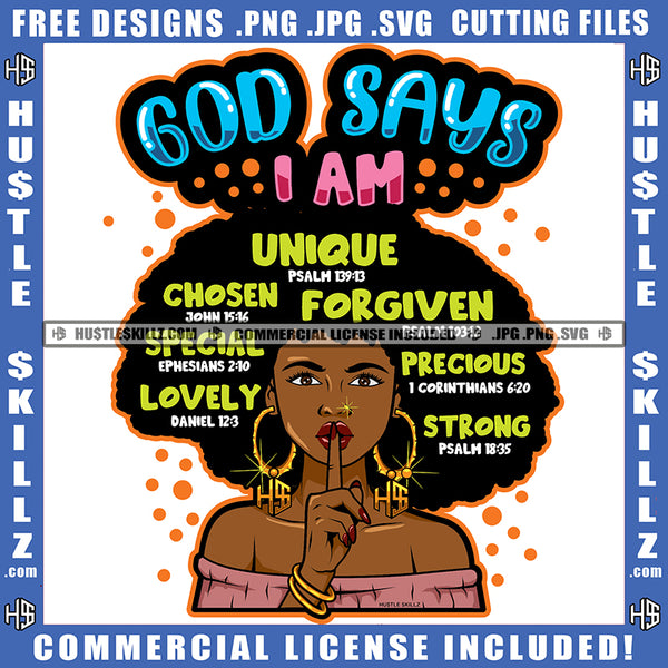 Afro Lola God Quotes God Is Great Silent Woman Dreadlocks Hair Style Logo Hustle Skillz SVG PNG JPG Vector Cut Files Silhouette Cricut