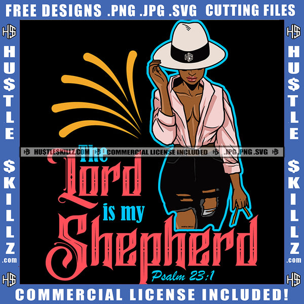 Afro Woman The Lord Is My Shepherd Psalm 23:1 Bible Verse Melanin Black Girl Magic Logo Hustle Skillz SVG PNG JPG Vector Cut Files Silhouette Cricut