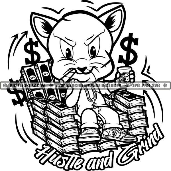 Hustle and Grind Gangster Boss Cat Money Sofa Smoking Hustler Grind Logos Black And White Designs Hustle Skillz SVG PNG JPG Vector Cutting Files Silhouette Cricut