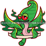 Weed Character Green Leaf Leaves Smoke Smoking Tongue Red Eye Icon Graphic Hustler Grind Skillz Logo Hustle Skillz SVG PNG JPG Vector Cut Files Silhouette Cricut