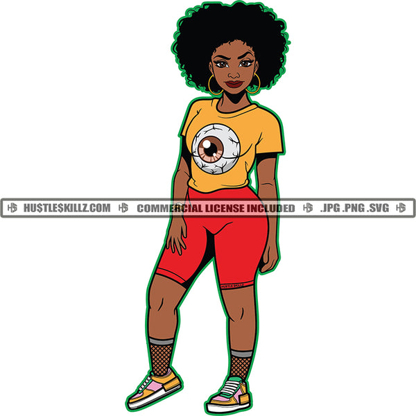 Woman TShirt Dress Afro Boots Eye Graphic Image Grind Skillz Logo Hustle Skillz SVG PNG JPG Vector Cut Files Silhouette Cricut