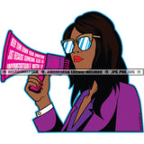 Never Turn Down Your Ambition Black Female Megaphone Speaker Announcement Speak Grind Skillz Logo Hustle Skillz SVG PNG JPG Vector Cut Files Silhouette Cricut