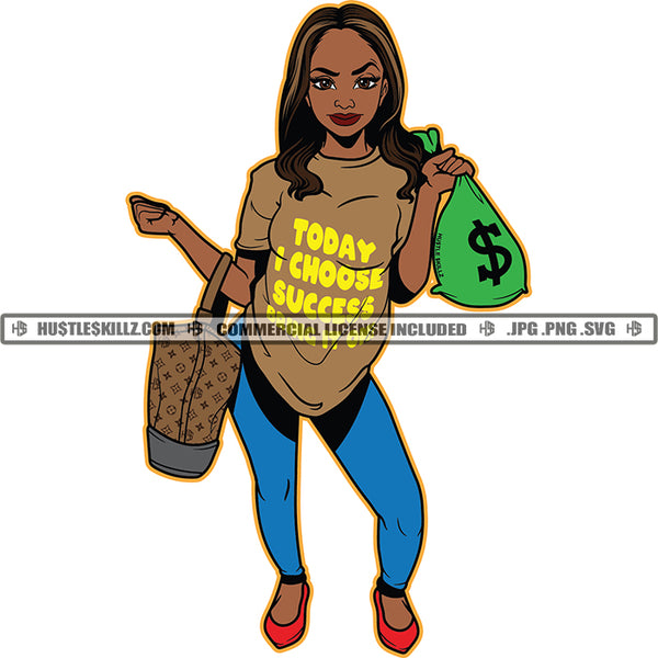 Today I Choose Black Woman Workout Outfit Shopping Bags Money Bag T Shirt Sweat Pants Skillz Logo Hustle Skillz SVG PNG JPG Vector Cut Files Silhouette Cricut